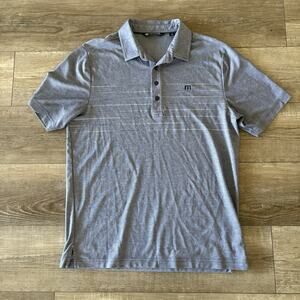Travis Mathew Polo Golf‎ Shirt Mens Medium Pima Cotton Blue Striped Preppy